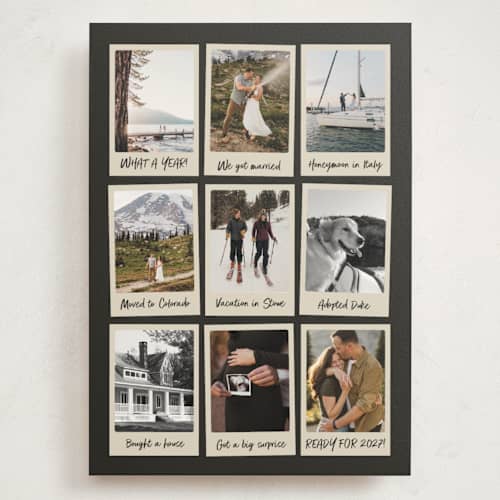 This is a midnight holiday photo cards with standard by Heather Schertzer called what a year! printing on signature in grand