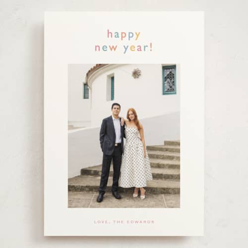 This is a rainbow holiday photo cards with standard by Carolyn MacLaren called smoothie printing on signature in grand