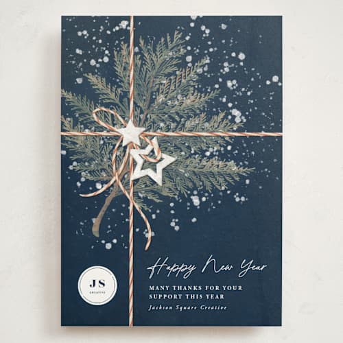 This is a blueberry holiday photo cards with standard by Anastasia Makarova called present printing on signature in grand