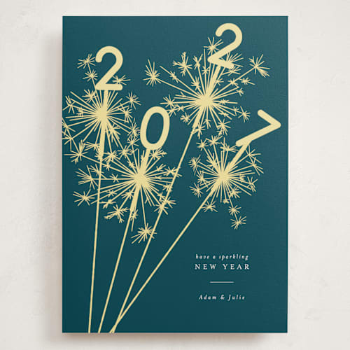 This is a peacock holiday photo cards with standard by Paula Pecevich called sparklers printing on signature in grand