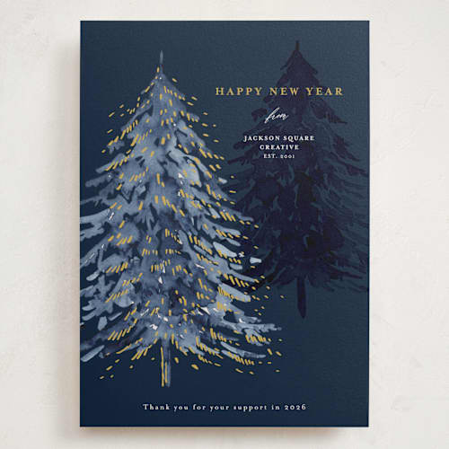This is a midnight holiday photo cards with standard by frau brandt called midnight tree printing on signature in grand