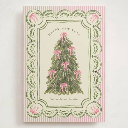 This is a peony holiday photo cards with standard by Chris Griffith called holiday bow tree printing on signature in grand