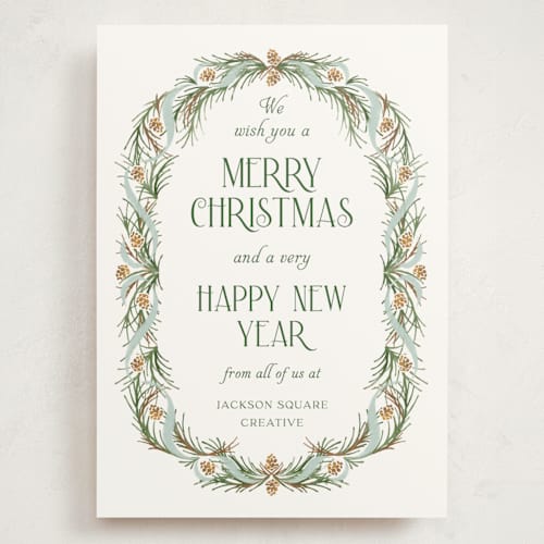 This is a frost holiday photo cards with standard by Paper Sun Studio called pine border printing on signature in grand