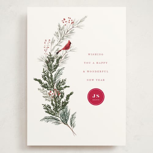 This is a holly berry holiday photo cards with standard by Baumbirdy called cardinal printing on signature in grand