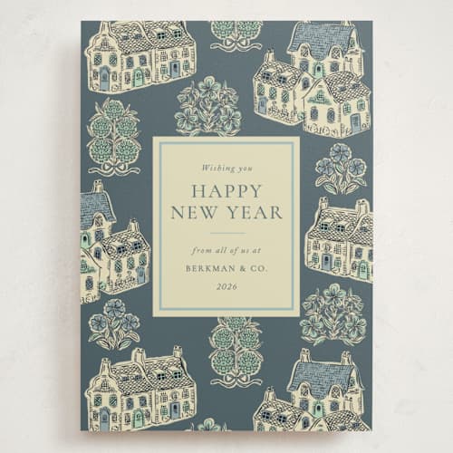 This is a frost holiday photo cards with standard by Jackie Crawford called cozy cottage toile printing on signature in grand