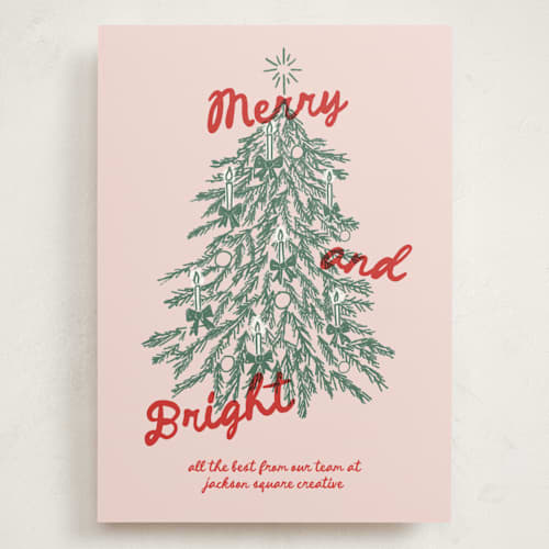This is a winter rose holiday photo cards with standard by Holly Whitcomb called vintage candlelit tree printing on signature in grand