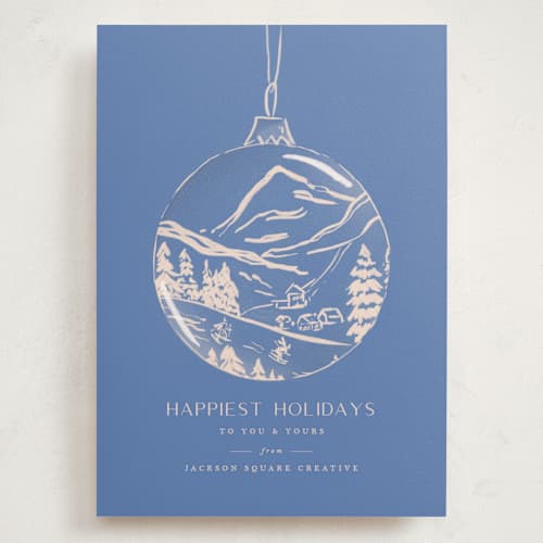 This is a sapphire holiday photo cards with standard by Vera Lim called painted ornament printing on signature in grand