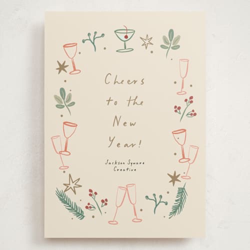 This is a champagne holiday photo cards with standard by Ani Somi called a very merry holiday cheers printing on signature in grand