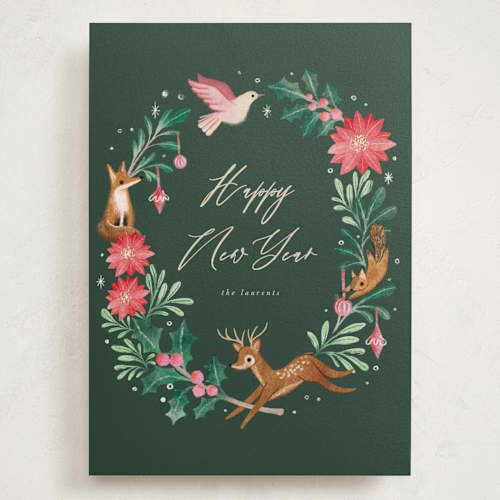 This is a forest holiday photo cards with standard by Vivian Yiwing called woodland wreath printing on signature in grand