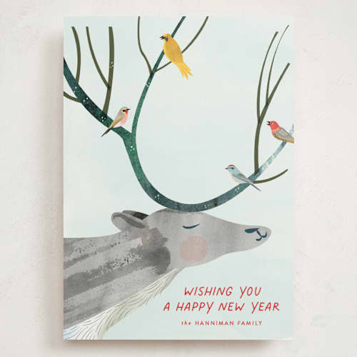 This is a arctic ice holiday photo cards with standard by Eve Schultz called reindeer cheer printing on signature in grand