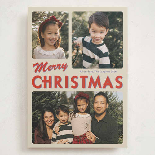 This is a rosy holiday photo cards with standard by Inkblot Design called holiday throwback printing on signature in grand