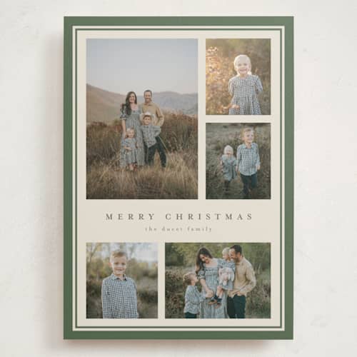 This is a pine holiday photo cards with standard by Diana Pinnell called five moments printing on signature in grand