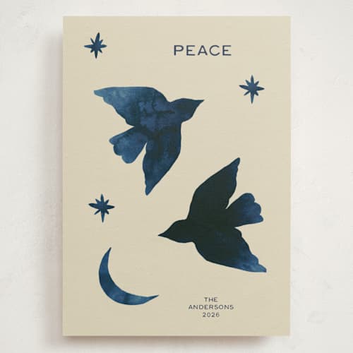 This is a indigo holiday photo cards with standard by Ani Somi called quiet sky printing on signature in grand
