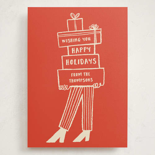 This is a stocking holiday photo cards with standard by Studio Suku called presents printing on signature in grand