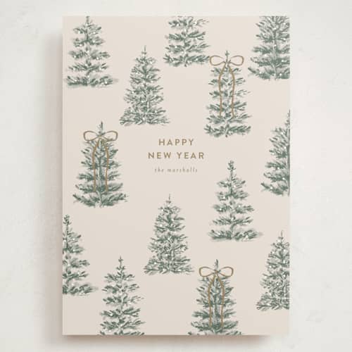 This is a champagne holiday photo cards with standard by Angela Garrick called festive forest printing on signature in grand