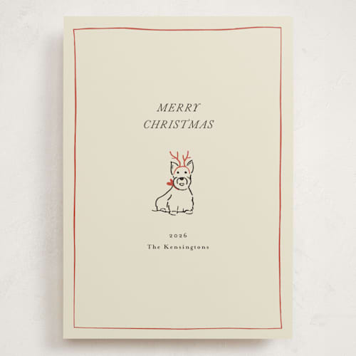 This is a poinsettia holiday photo cards with standard by Becky Nimoy called scottie dog printing on signature in grand