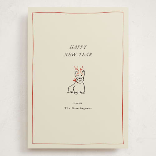 This is a poinsettia holiday photo cards with standard by Becky Nimoy called scottie dog printing on signature in grand