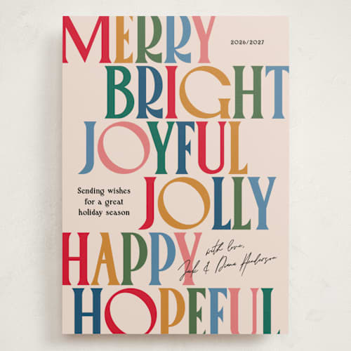 This is a gumdrop holiday photo cards with standard by Owl and Toad called colorful characters printing on signature in grand