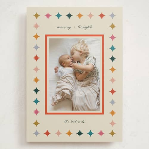 This is a tinsel holiday photo cards with standard by Sierra Lee called colorful stars printing on signature in grand