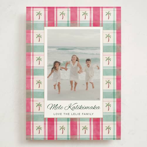 This is a mulberry holiday photo cards with standard by Colleen Lelie called tropical plaid christmas printing on signature in grand