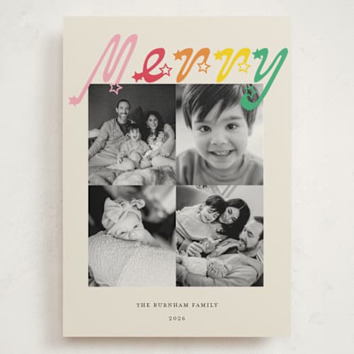 This is a cream holiday photo cards with standard by Celine Nguyen called four moments of joy printing on signature in grand