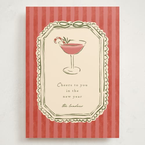 This is a candy cane holiday photo cards with standard by Susan Zinader called cheers to you printing on signature in grand