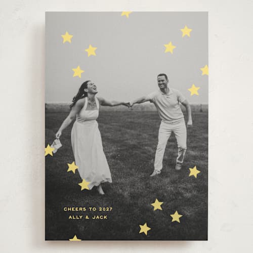This is a citrus holiday photo cards with standard by Ellen Schlegelmilch called spangled printing on signature in grand