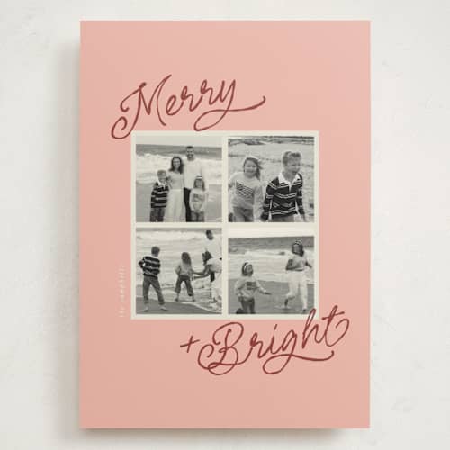 This is a raspberry holiday photo cards with standard by Vivian Yiwing called vintage polariod printing on signature in grand