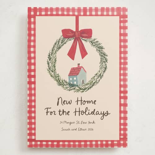 This is a berry holiday photo cards with standard by Teju Reval called new home wreath printing on signature in grand