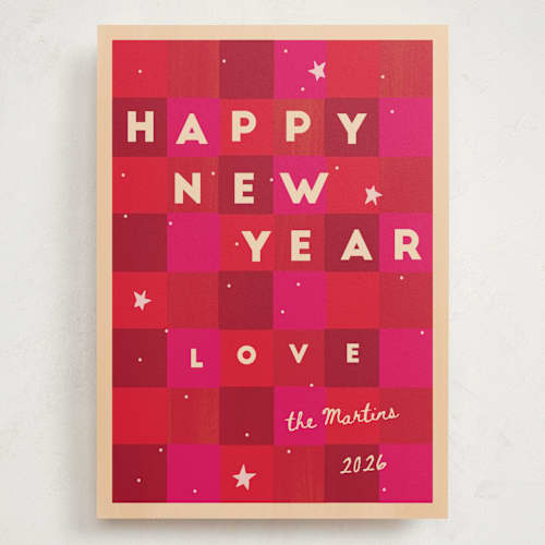 This is a cherry holiday photo cards with standard by Ani Somi called checkered cheers printing on signature in grand