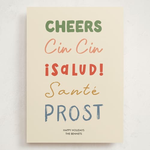 This is a retro holiday photo cards with standard by Helena Vitto called cheers to all printing on signature in grand