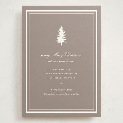 This is a cocoa holiday photo cards with standard by Sara Hicks Malone called holiday move printing on signature in grand