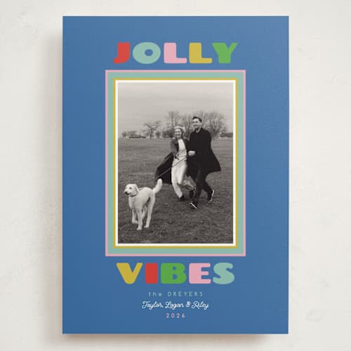 This is a celestial holiday photo cards with standard by Erika Firm called jolly vibes frame printing on signature in grand