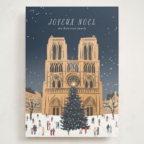 This is a midnight holiday photo cards with standard by Jamie Alexander called notre dame printing on signature in grand