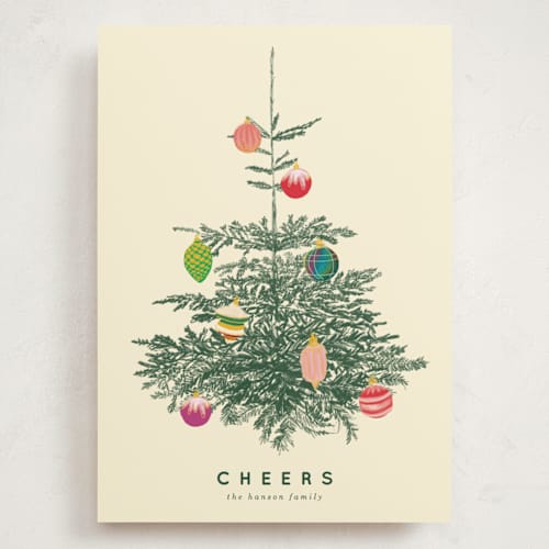 This is a ivory holiday photo cards with standard by Baumbirdy called retro tree printing on signature in grand