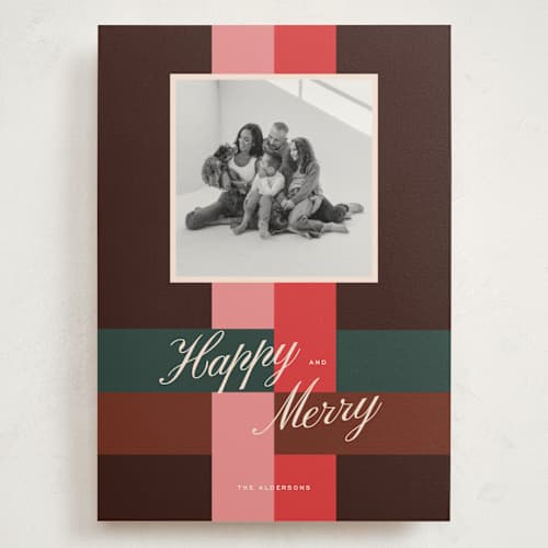 This is a peppermint holiday photo cards with standard by Annie Clark called that's a wrap! printing on signature in grand