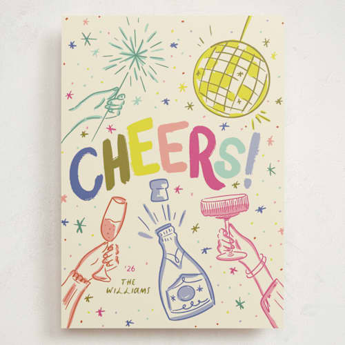 This is a champagne holiday photo cards with standard by Jenna Holcomb called nye printing on signature in grand