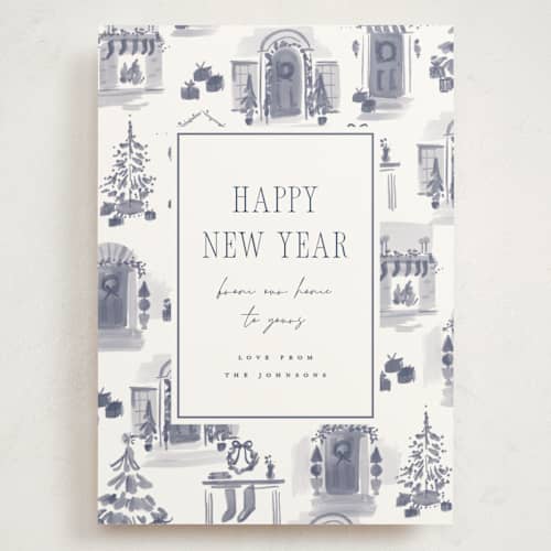 This is a wintersky holiday photo cards with standard by Rebecca Durflinger called holiday home toile printing on signature in grand