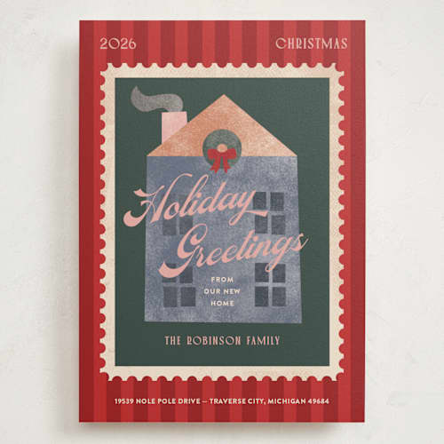 This is a hearth holiday photo cards with standard by Pixel and Hank called holiday house printing on signature in grand