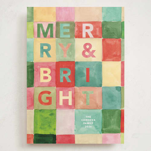 This is a pine holiday photo cards with standard by Lindsay Megahed called bright blocks printing on signature in grand
