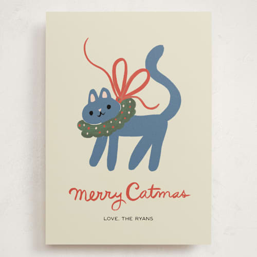 This is a russian blue holiday photo cards with standard by Ani Somi called merry catmas printing on signature in grand