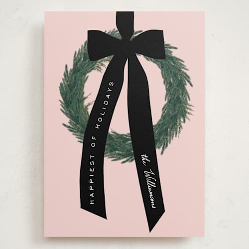 This is a christmas rose holiday photo cards with standard by Baumbirdy called ribbon wreath printing on signature in grand