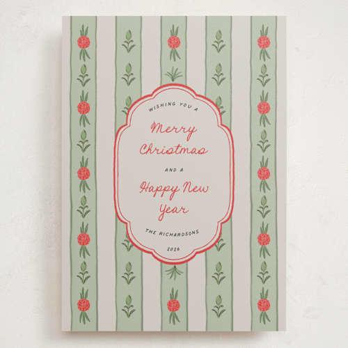 This is a candied apple holiday photo cards with standard by Kareliz Studio called carnationspattern printing on signature in grand