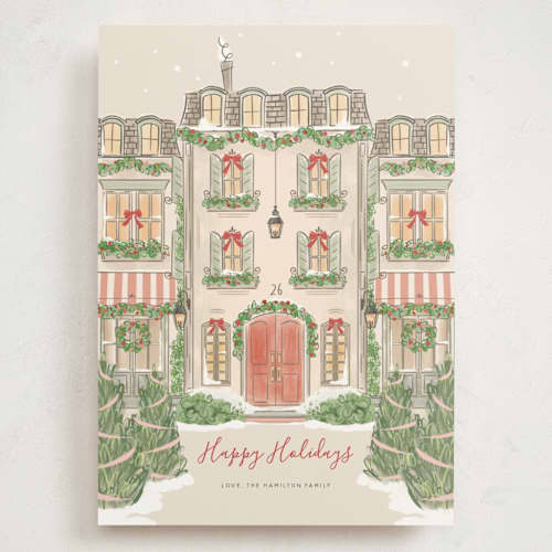 This is a pine holiday photo cards with standard by Anne Ciotola called french quarter holiday printing on signature in grand