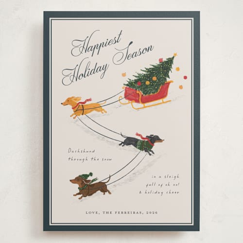 This is a winter slate holiday photo cards with standard by Ana de Sousa called wiener wonderland printing on signature in grand