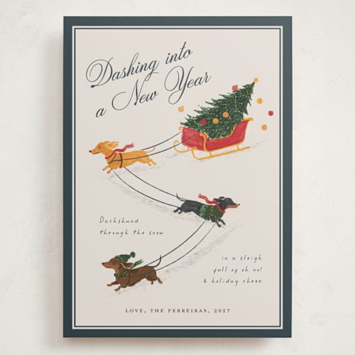 This is a winter slate holiday photo cards with standard by Ana de Sousa called wiener wonderland printing on signature in grand