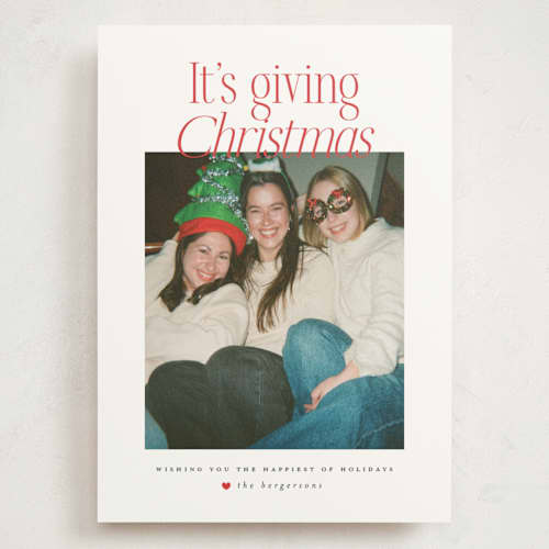 This is a cardinal holiday photo cards with standard by Itsy Belle Studio called it's giving christmas printing on signature in grand