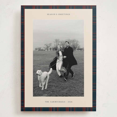 This is a navy holiday photo cards with standard by Studio Suku called windsor printing on signature in grand