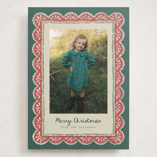 This is a forest holiday photo cards with standard by Chris Griffith called holiday chantilly lace printing on signature in grand