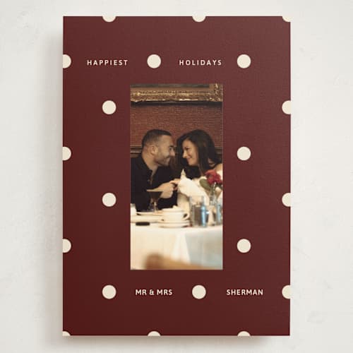 This is a mulled wine holiday photo cards with standard by Inkblot Design called jingle dot printing on signature in grand
